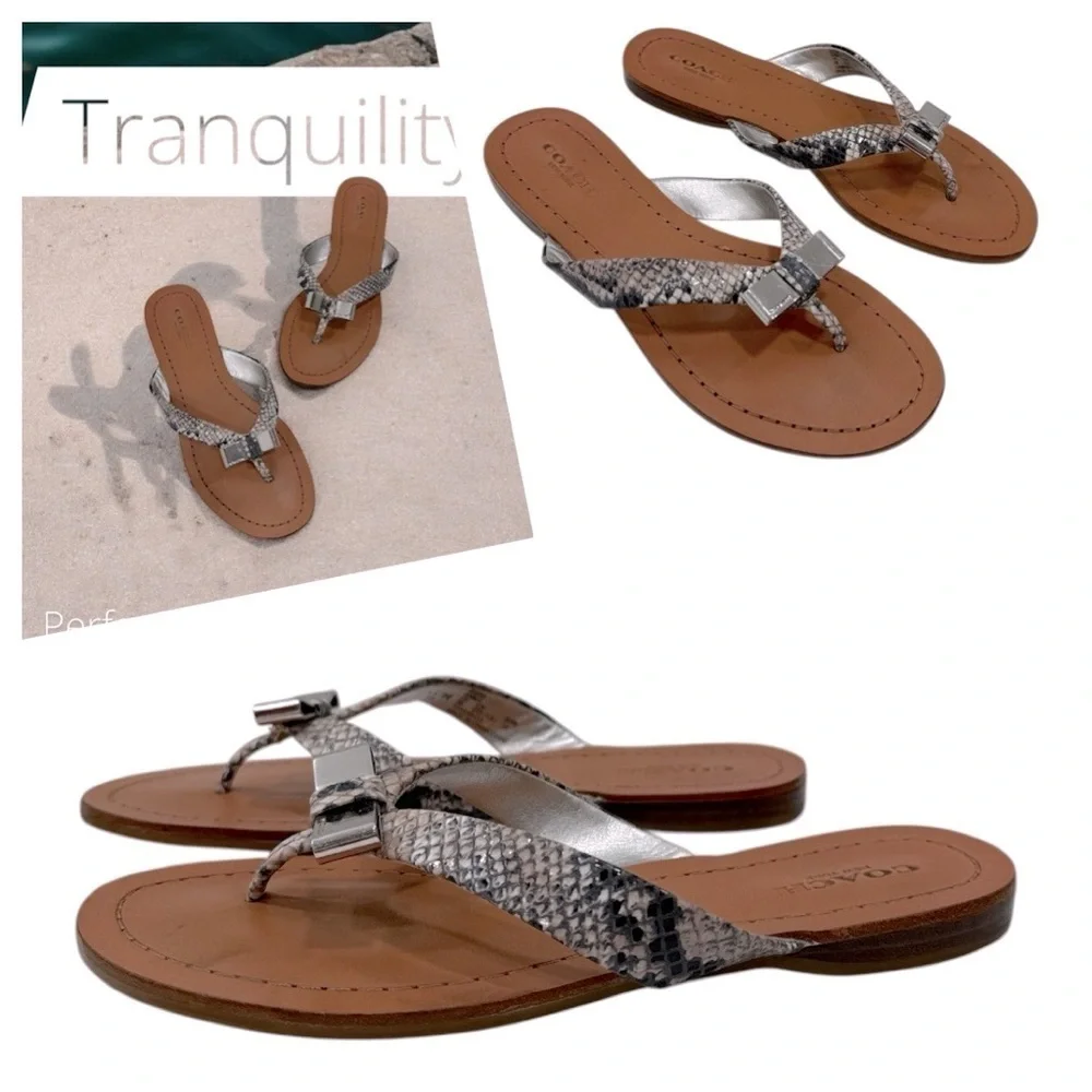 Coach Silver Sandals with Decorative bow Coach Sable Thong Sandals Women’s  5 B